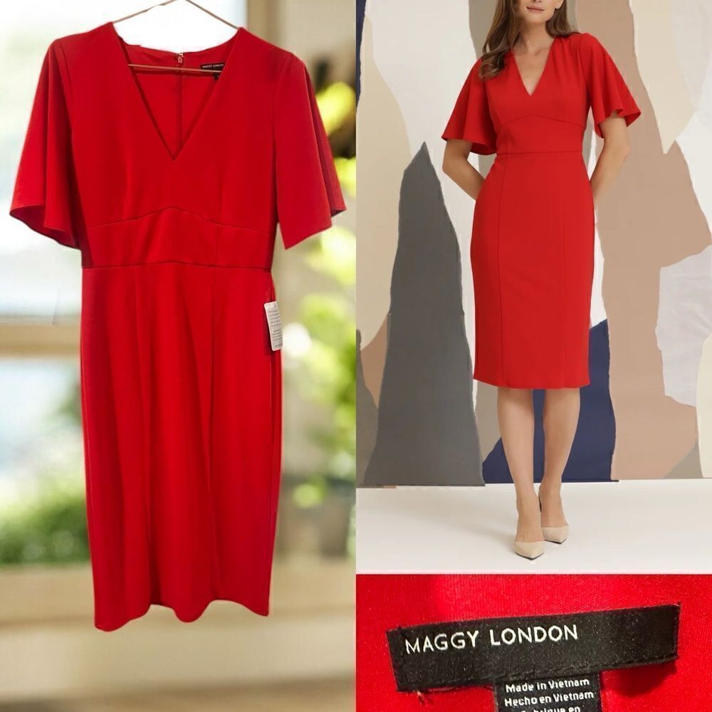 🔥 NWT Maggy London - Alexis butterfly sleeve Cloud Crepe Dress Size 4 US EU 34